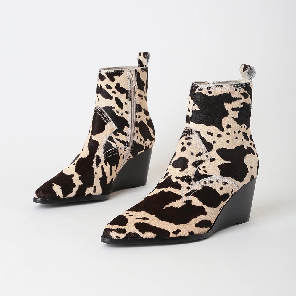 MATISSE Women’s Essentials Blackish Brown Off White Pony Fur Wedge Ankle Boot 10